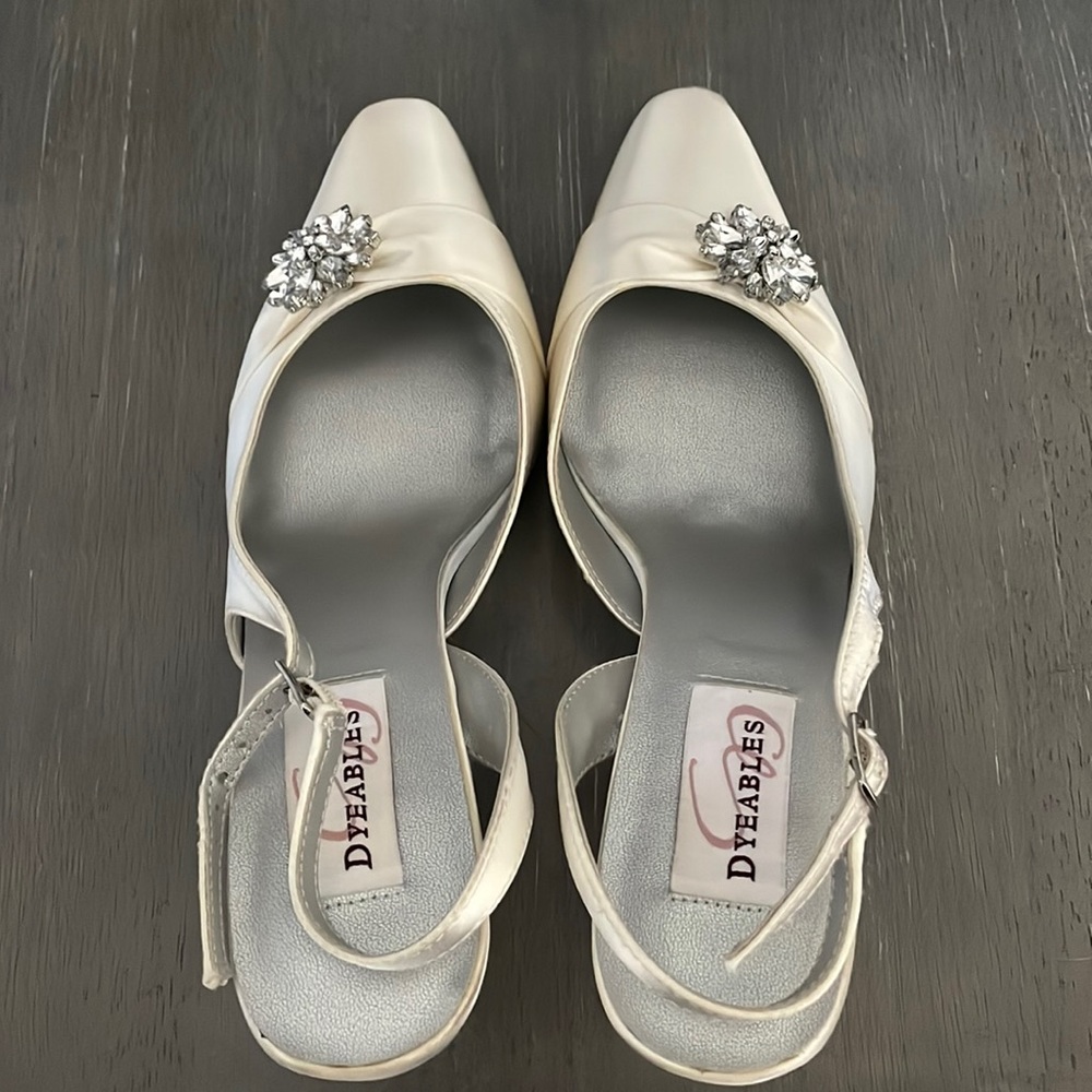 White Satin kitten heels
